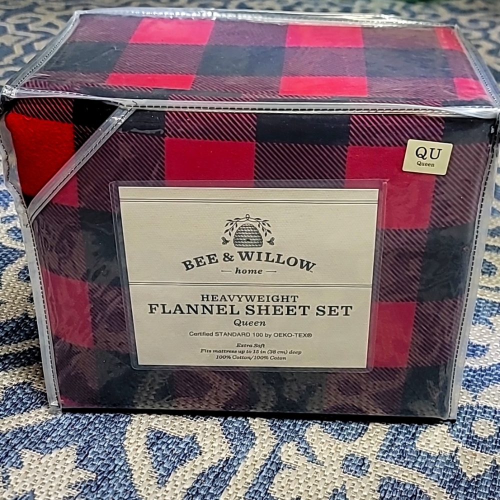 Bee and Willow Flannel Sheet Set - Queen , 100% cotton, Buffalo Plaid